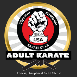 AdultClassesLogo Logo for Adult Karate Classes at Karate of LA. Goju-Ryu Seiwa-Kai Karate of LA's USA Honbu Dojo Logo with a fist. Fitness, Discipline, and Self-Defense