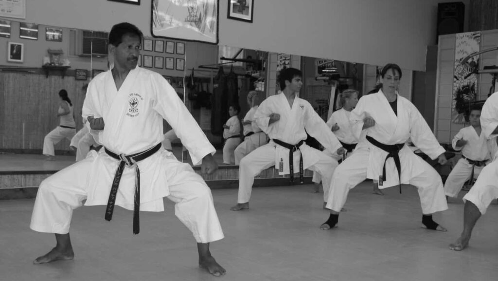 shihan-vassie-naidoo-leading-adult-karate-class-at-karate-of-los-angeles Shihan Vassie Naidoo leading an advanced blackbelt class in Goju-Ryu Seiwa-Kai kata at Karate of LA.