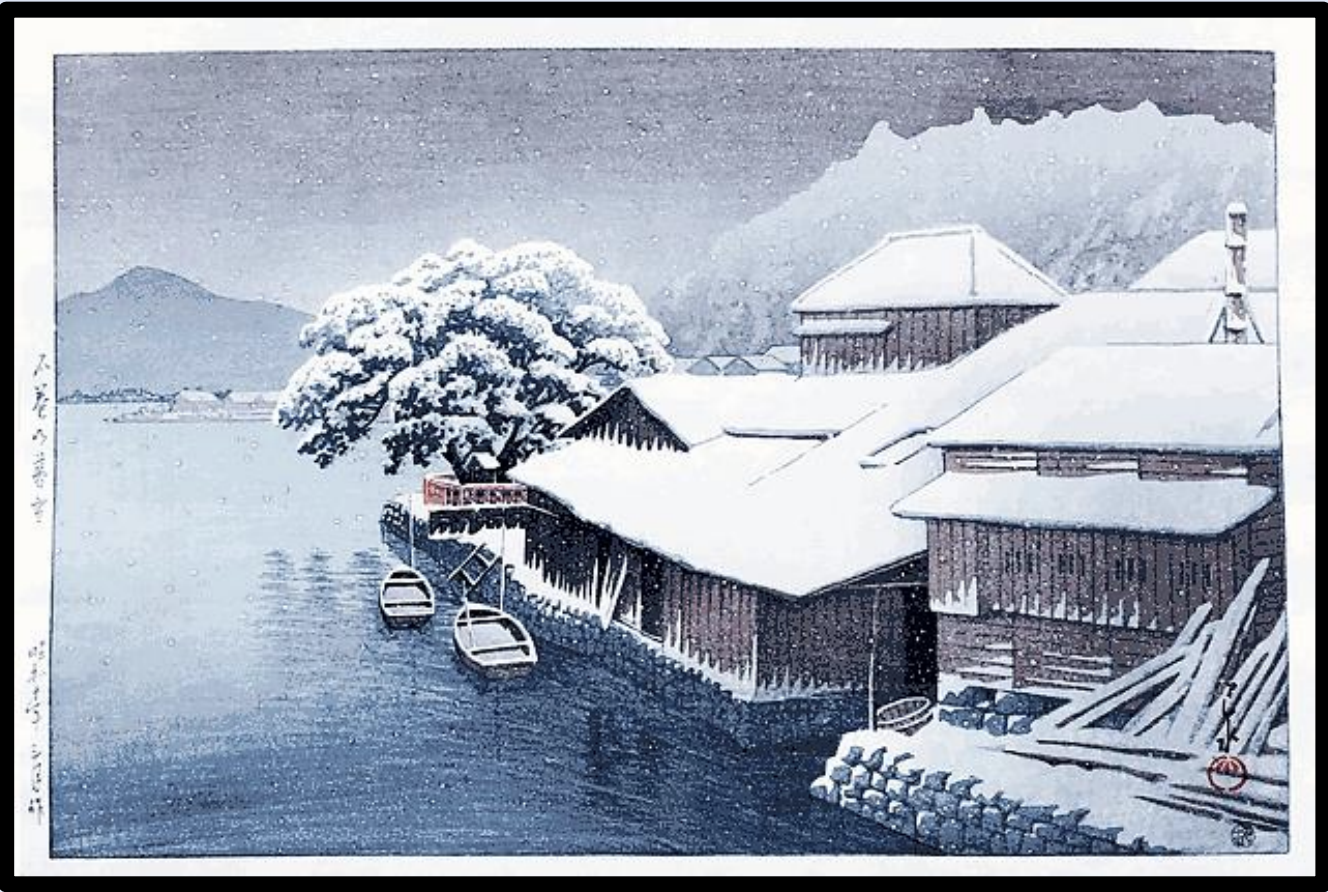Seiwa-Kai Newsletter Issue 57 Cover Artwork - Kawase Hasui: Snow at Ishinomaki
