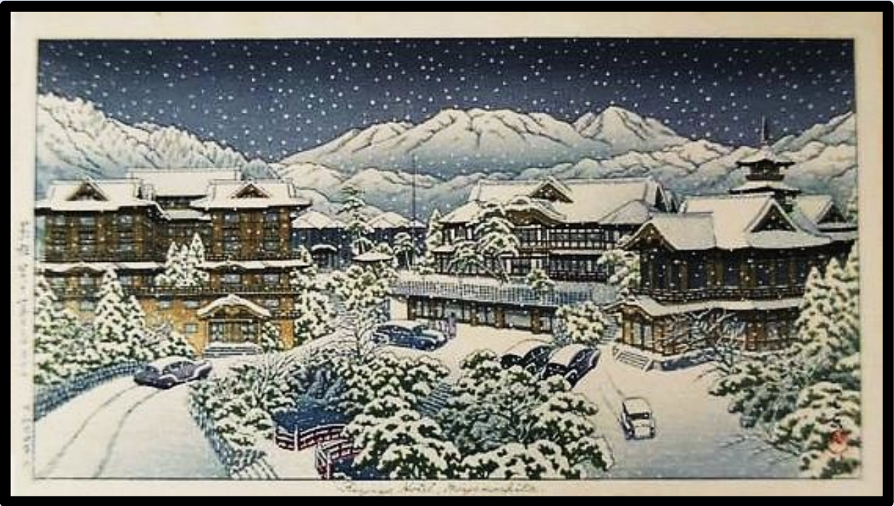 Seiwa-Kai Newsletter Issue 63 Cover Artwork - Kawase Hasui: Fujiya Hotel Miyanoshita Winter
