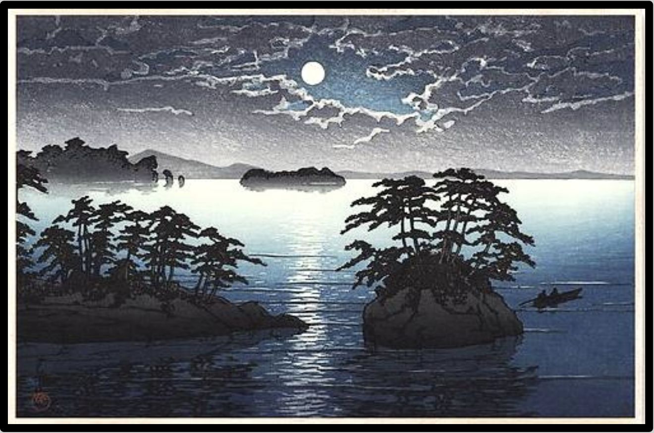 Seiwa-Kai Newsletter Issue 73 Cover Artwork - Kawase Hasui: Full Moon at Fugato Island