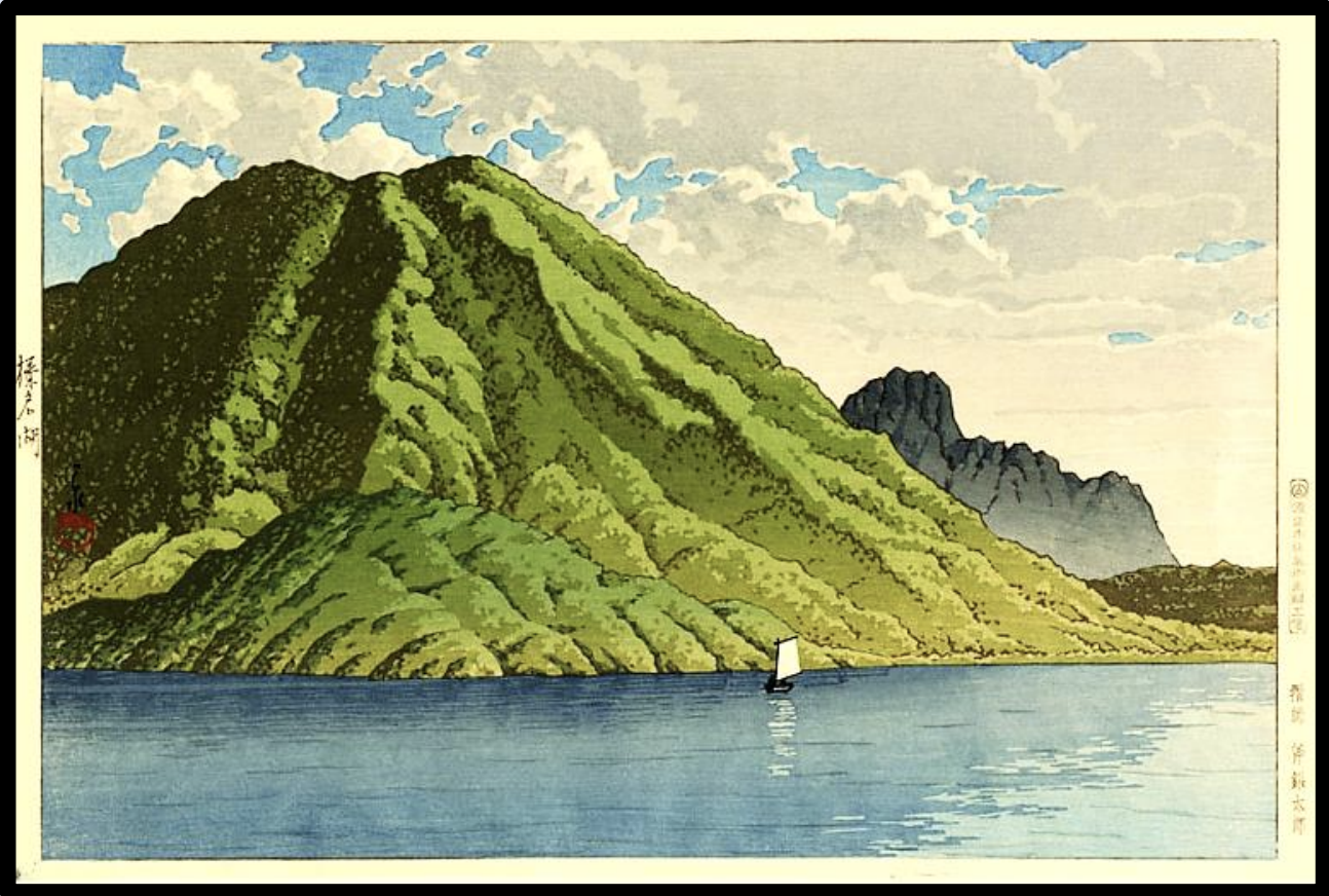 Seiwa-Kai Newsletter Issue 60 Cover Artwork - Kawase Hasui: Lake Haruna Spring Ono Genaro Seal