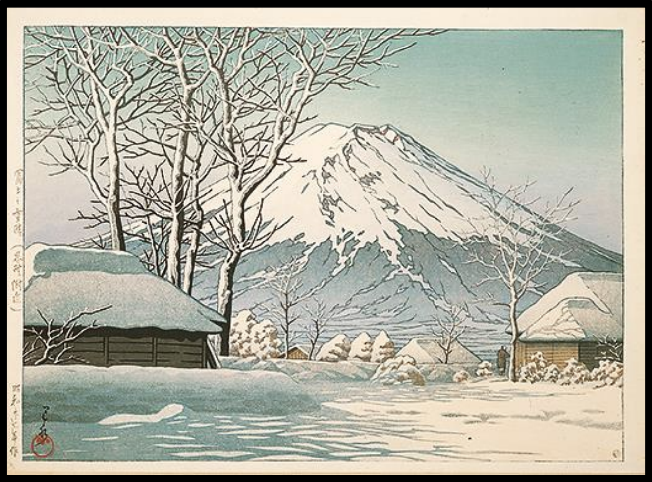 Seiwa-Kai Newsletter Issue 75 - Cover Artwork - Kawase Hasui: Mt. Fuji, Clearing after a Snowfall in Oshiono