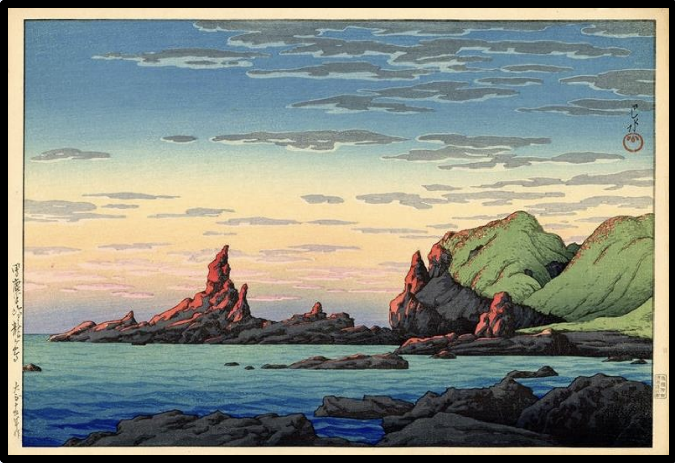 Seiwa-Kai Newsletter Issue 54 Cover Artwork - Kawase Hasui: Ryuga Island Oga Peninsula
