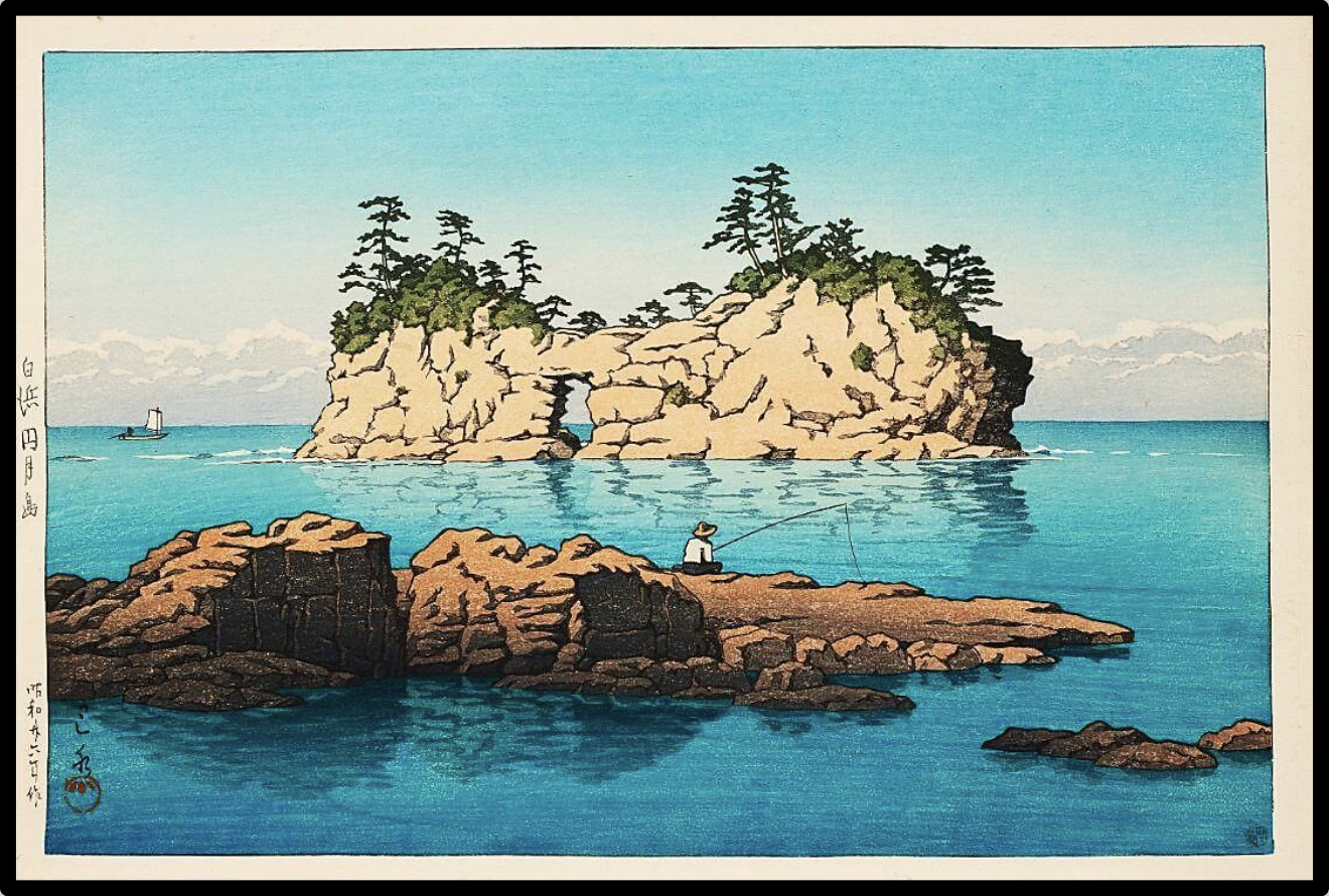 Seiwa-Kai Newsletter Issue 72 Cover Artwork - Kawase Hasui: Shirahama Engetsu Island