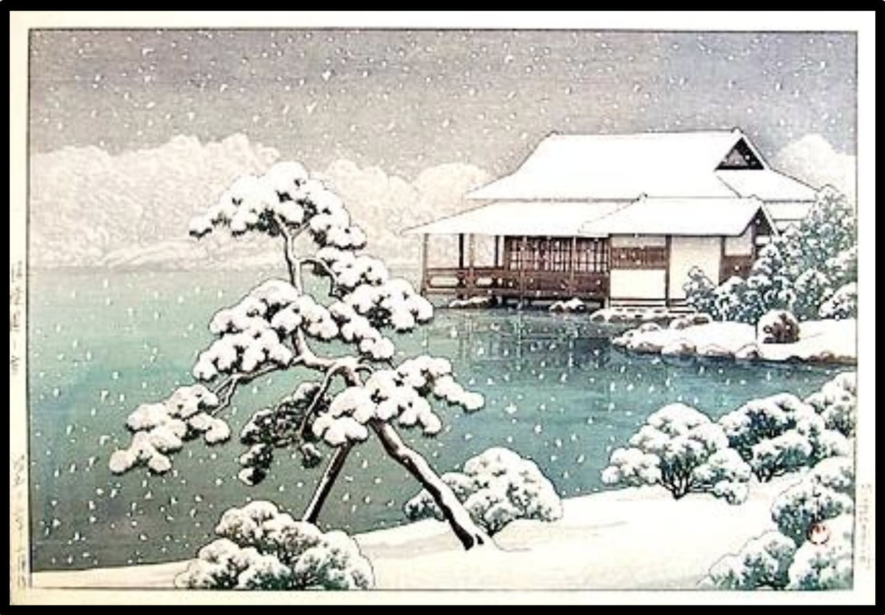 Seiwa-Kai Newsletter Issue 58 Cover Artwork - Kawase Hasui: Snow at Seichoen Garden