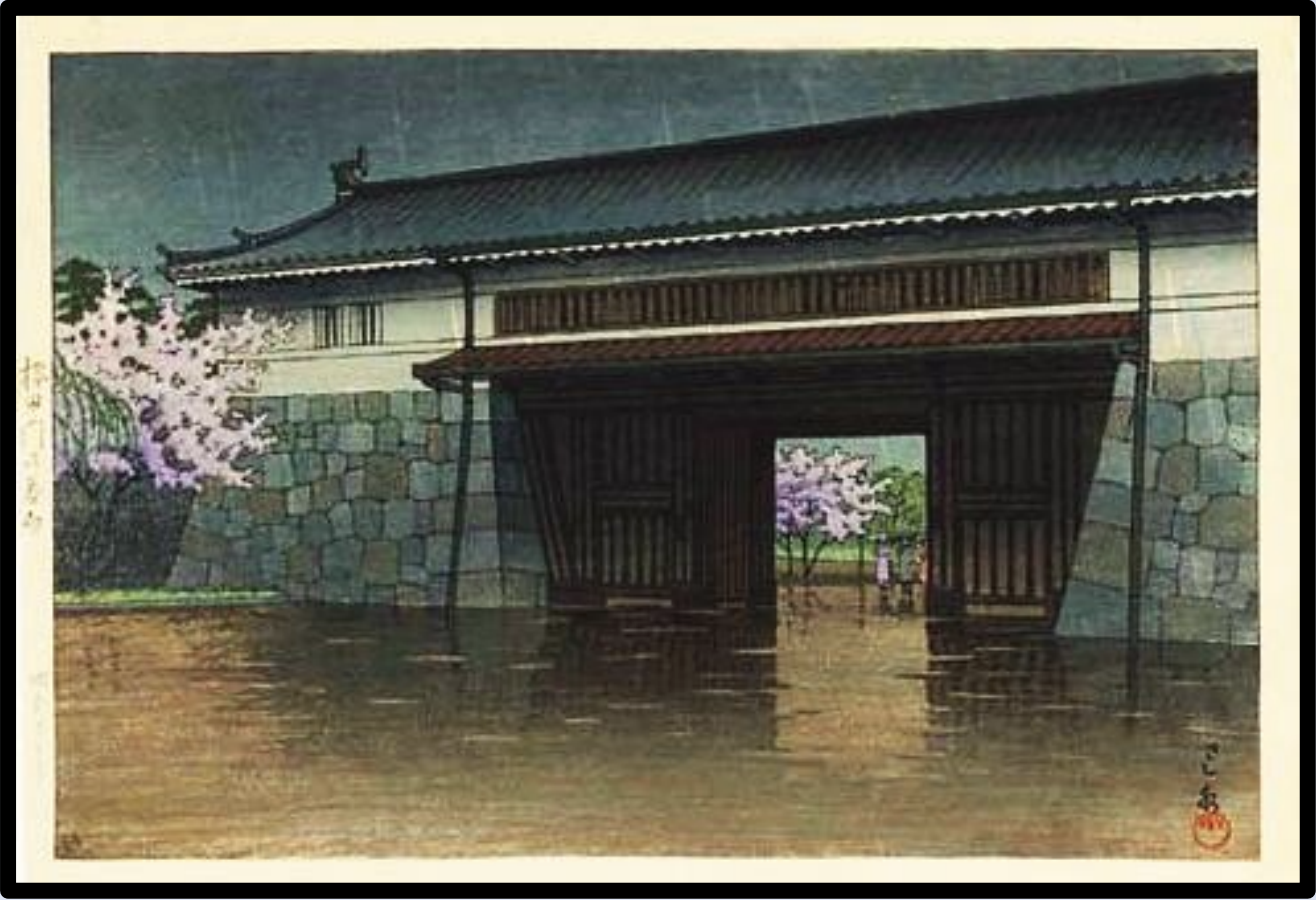 Seiwa-Kai Newsletter Issue 59 Cover Artwork - Kawase Hasui: Spring Rain at the Sakuradamon