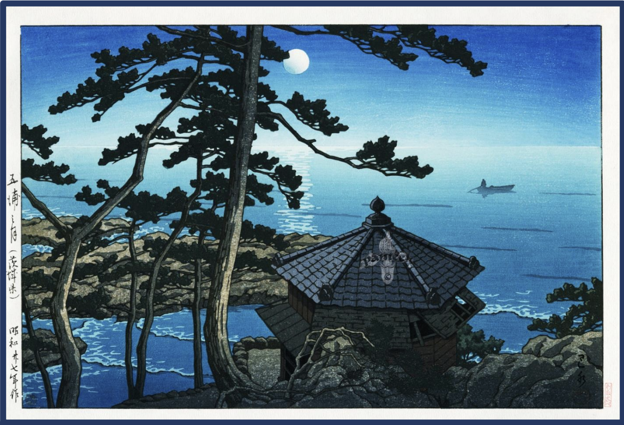 Seiwa-Kai Newsletter Issue 19 Cover Artwork - Kawase Hasui: Full Moon at Izu-ura 1952