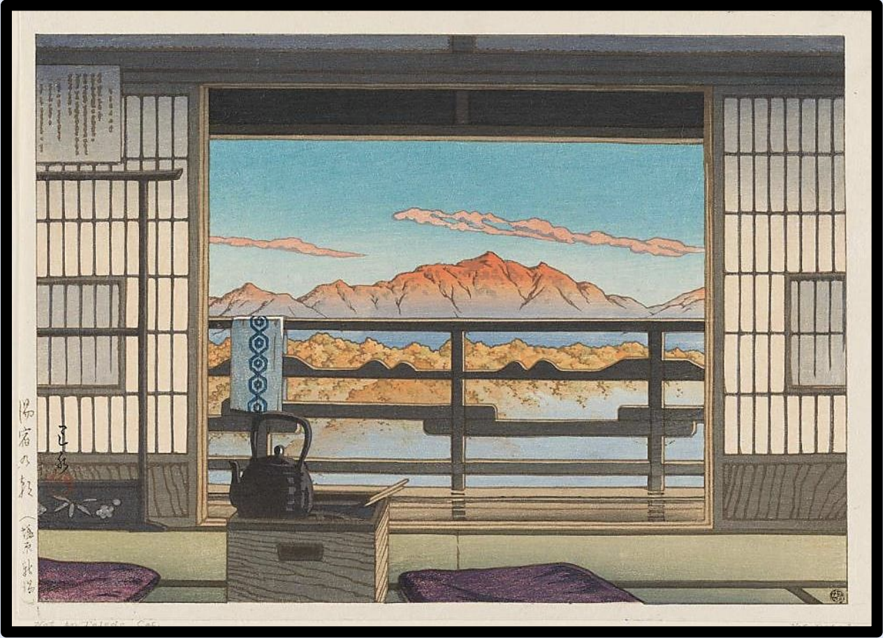 Seiwa-Kai Newsletter Issue 44 Cover Artwork - Kawase Hasui: Morning at Hot Spring Resort in Araku