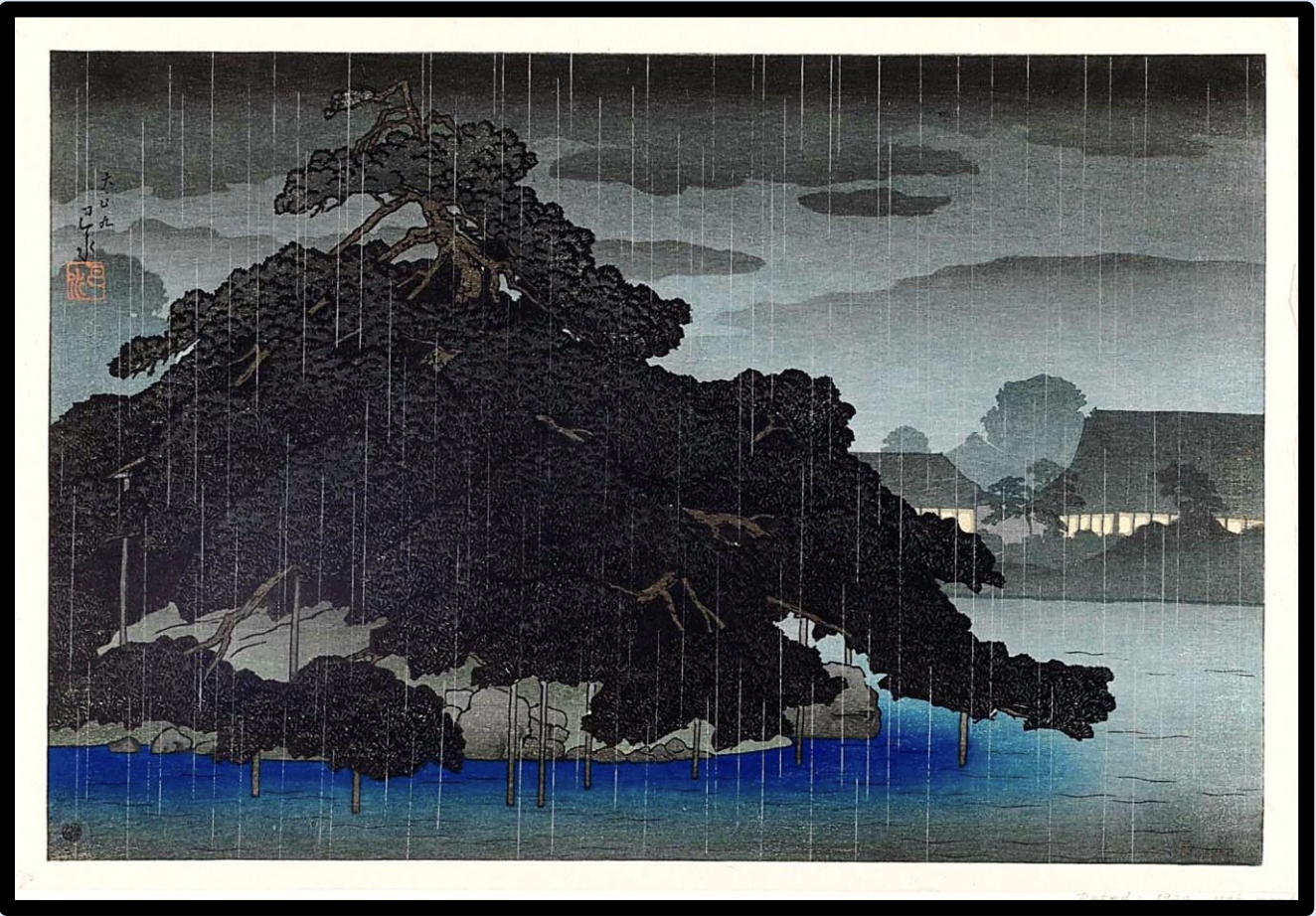 Seiwa-Kai Newsletter Issue 43 Cover Artwork - Kawase Hasui: Rainy Evening on Pine Island