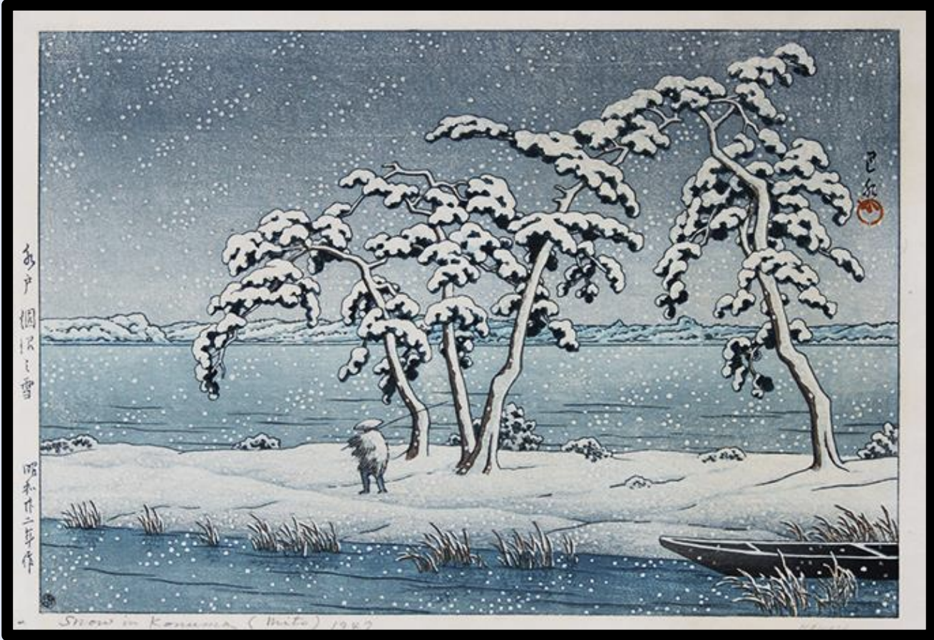 Seiwa-Kai Newsletter Issue 51 Cover Artwork - Kawase Hasui: Snow at Hi Marsh, Mito