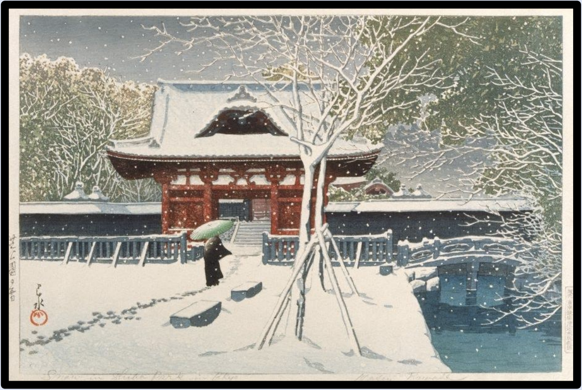 Seiwa-Kai Newsletter Issue 34 Cover Artwork - Kawase Hasui: Snow in Shiba Park