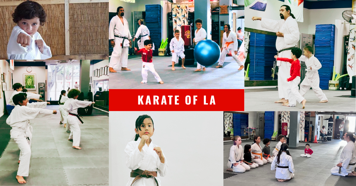 Group of elementary students releasing pent-up energy together at Karate of LA in West Los Angeles.